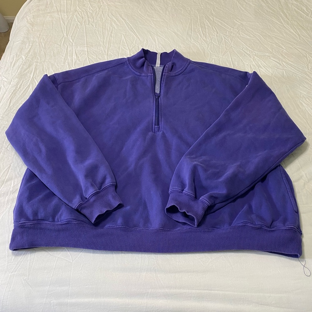 Fabletics purple quarter zip sweatshirt with pockets